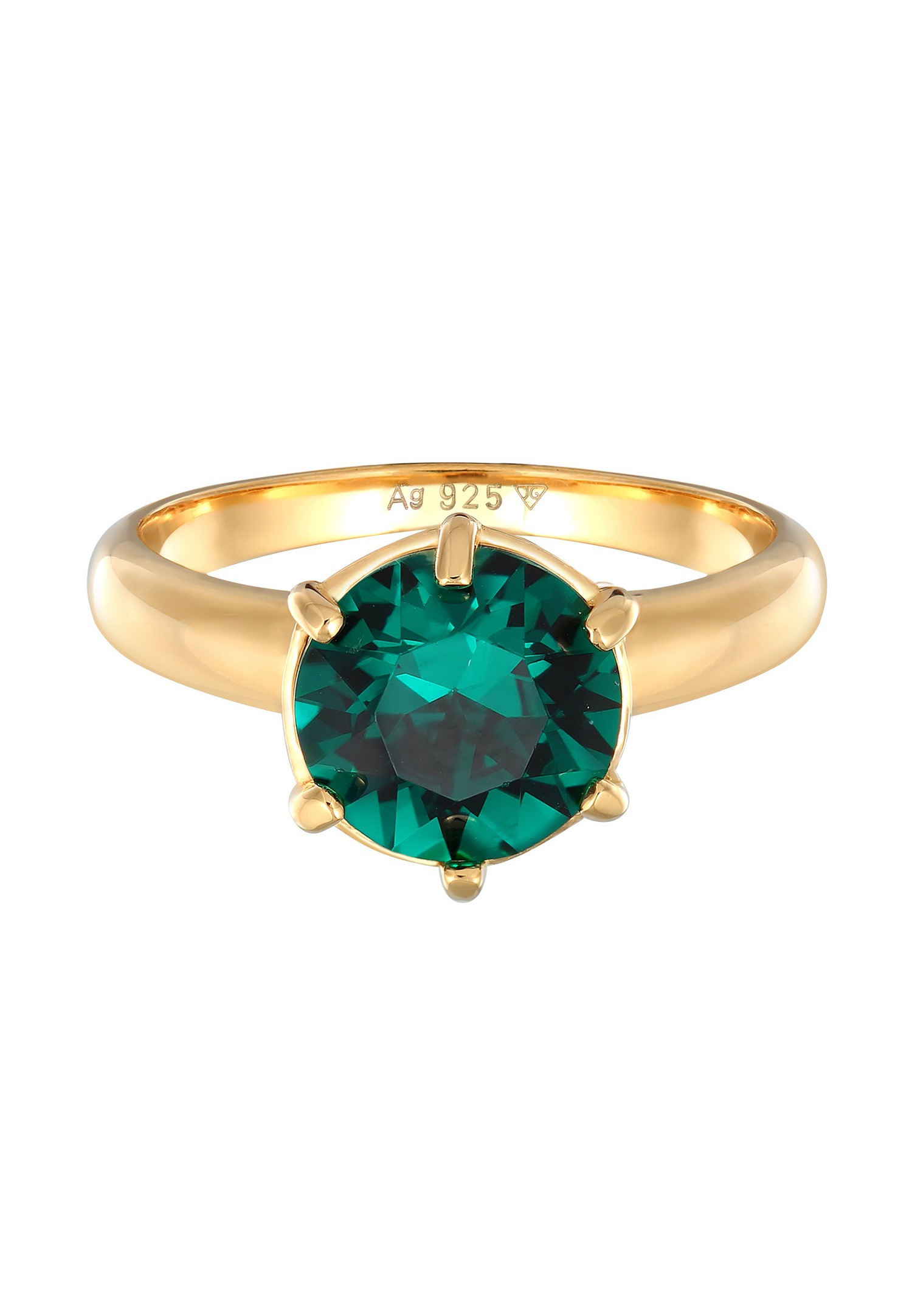 Elli Femmes Solitaire Elégant avec cristal Vert en argent sterling 925 plaqué or