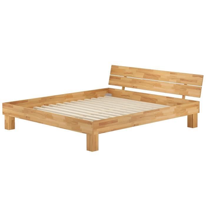 Lit adulte en hêtre naturel 180x220 king size, style moderne avec sommier à lattes 60.80-18-220