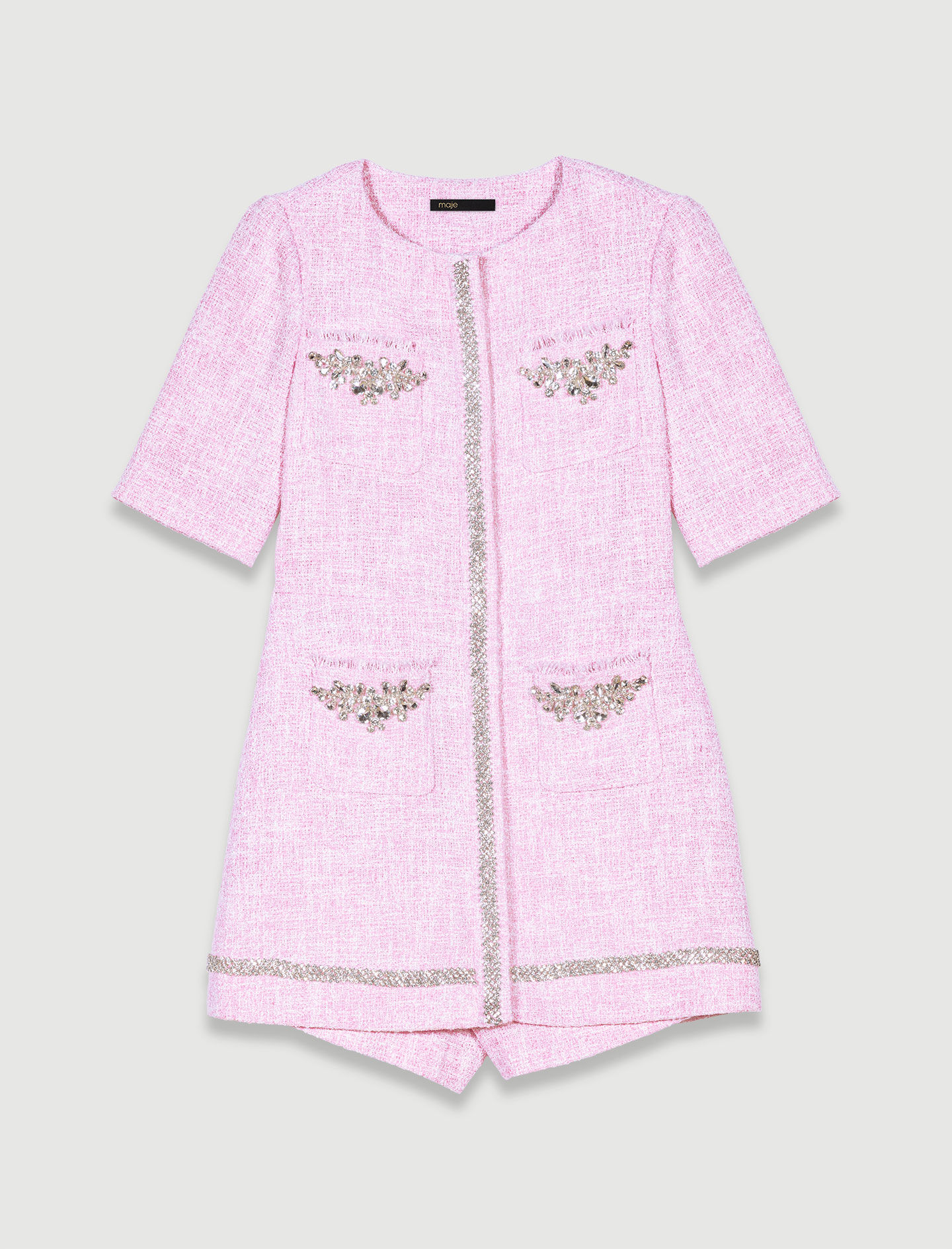 Tweed jumpsuit met strasssteentjes - Lichtroze