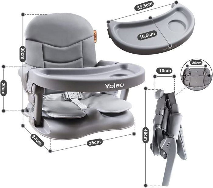 Réhausseur Chaise Enfant Pliable, Chaise Bébé Portable, Bébé Chaise repas en Hauteur Réglable, Plateau Amovible, 6 mois à 3 ans