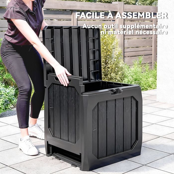 Coffre de Rangement Extérieur - Outsunny - 121L - Poignées, Conteneur Étanche - PP - 56 x 45 x 53 cm - noir