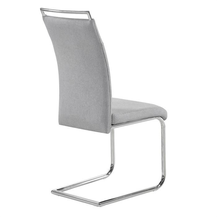 Lot de 4 chaises de salle à manger ou cuisine ERICA avec assise rembourrée poignée et piètement chromé, revêtement tissu gris clair