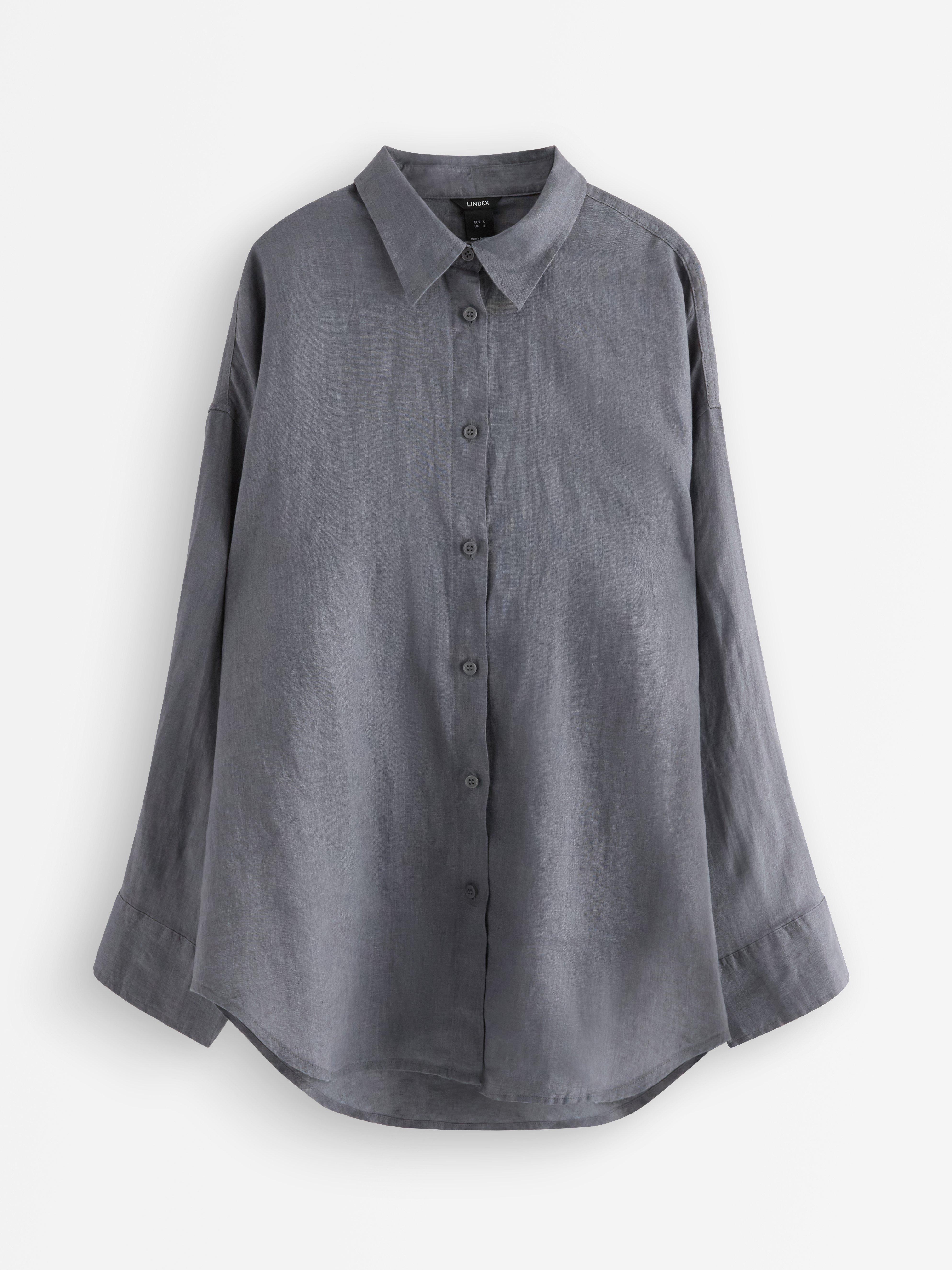 Camisa oversized em linho cinza