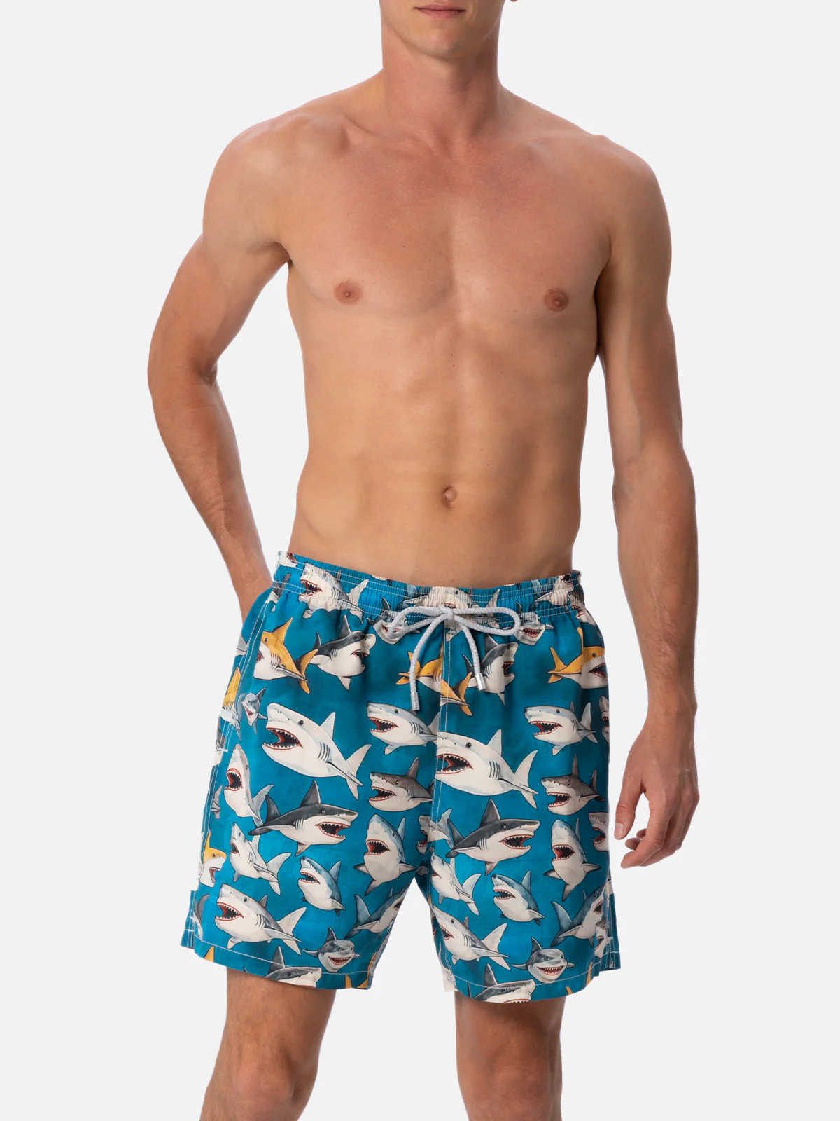 Gustavia herenzwempak met haaienprint, middellange lengte |