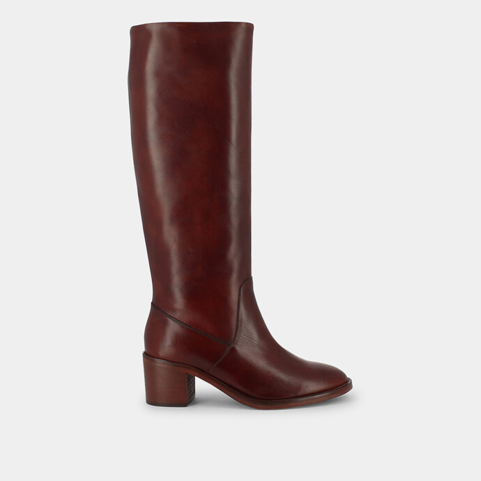 Bottes à talons carrés  en cuir rouge