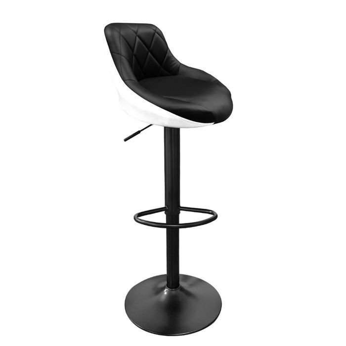 Aga Tabouret de bar noir-blanc, hauteur réglable, assisse rembourrée