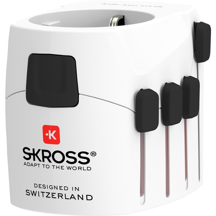 Adaptador y convertidor - SKROSS - 3 polos, 150 países - Universal - Blanco - 1750W