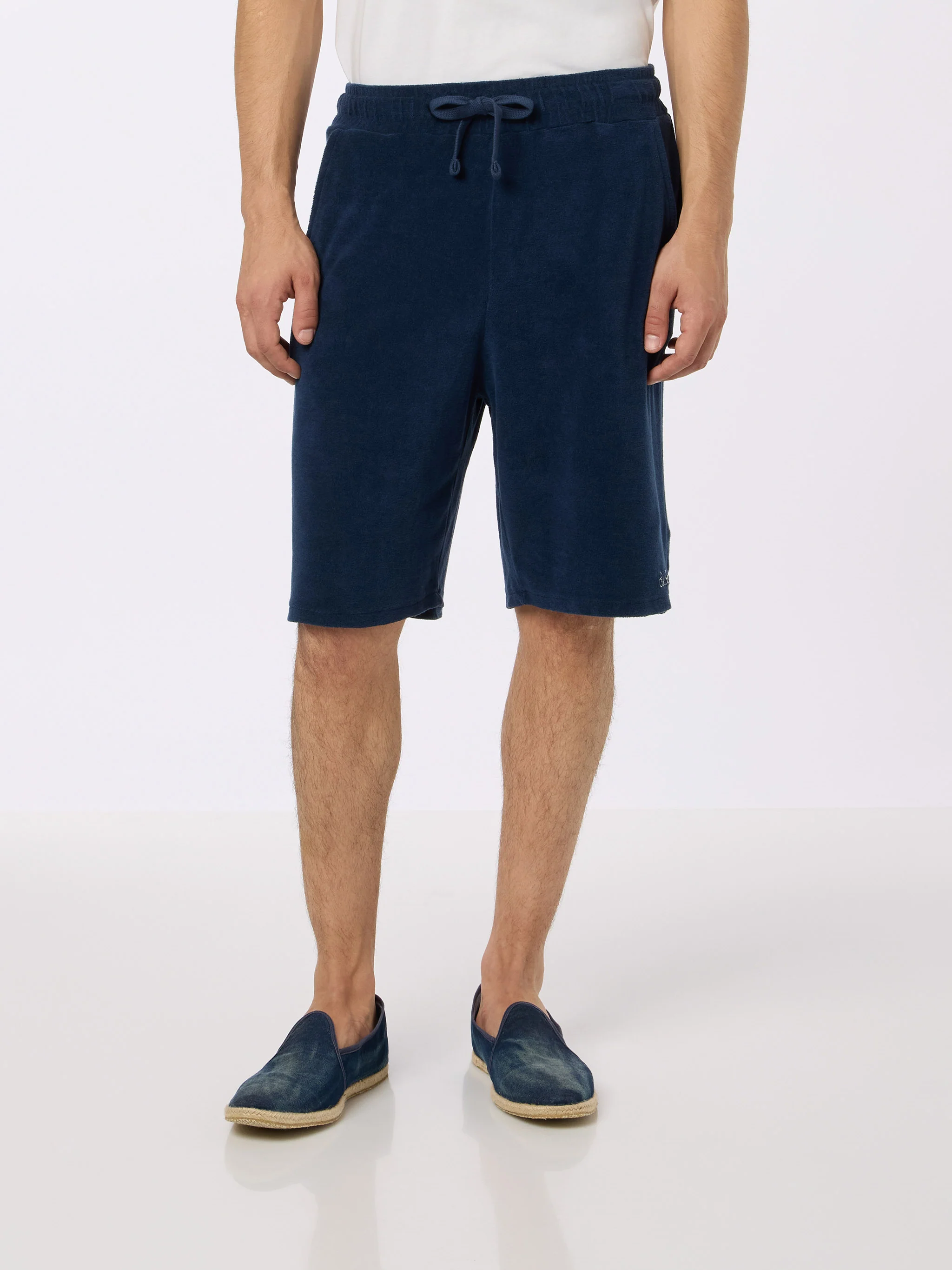 Marineblauwe badstof herenbermuda Rande Sponge