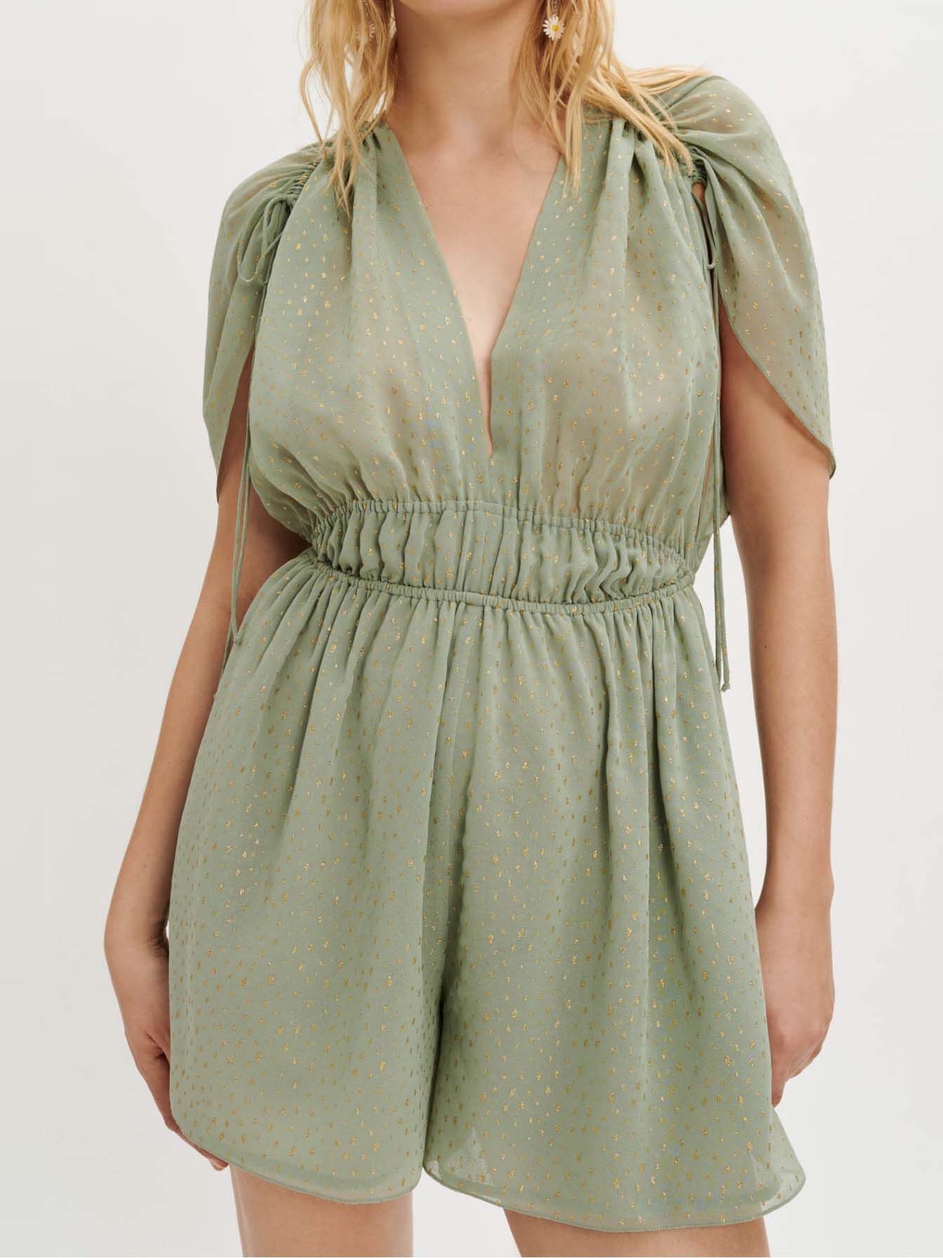 Mousseline korte jumpsuit met wijde pasvorm - Khaki