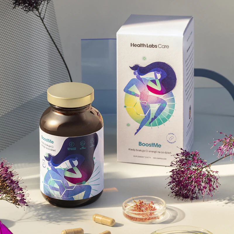 Cápsulas de suplemento alimentar Health Labs Care BoostMe para garantir o equilíbrio mental e físico.