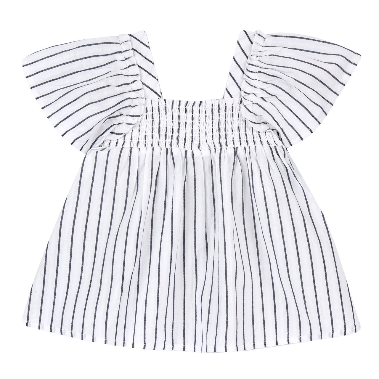 Blauwe blouse met ruchesmouwen