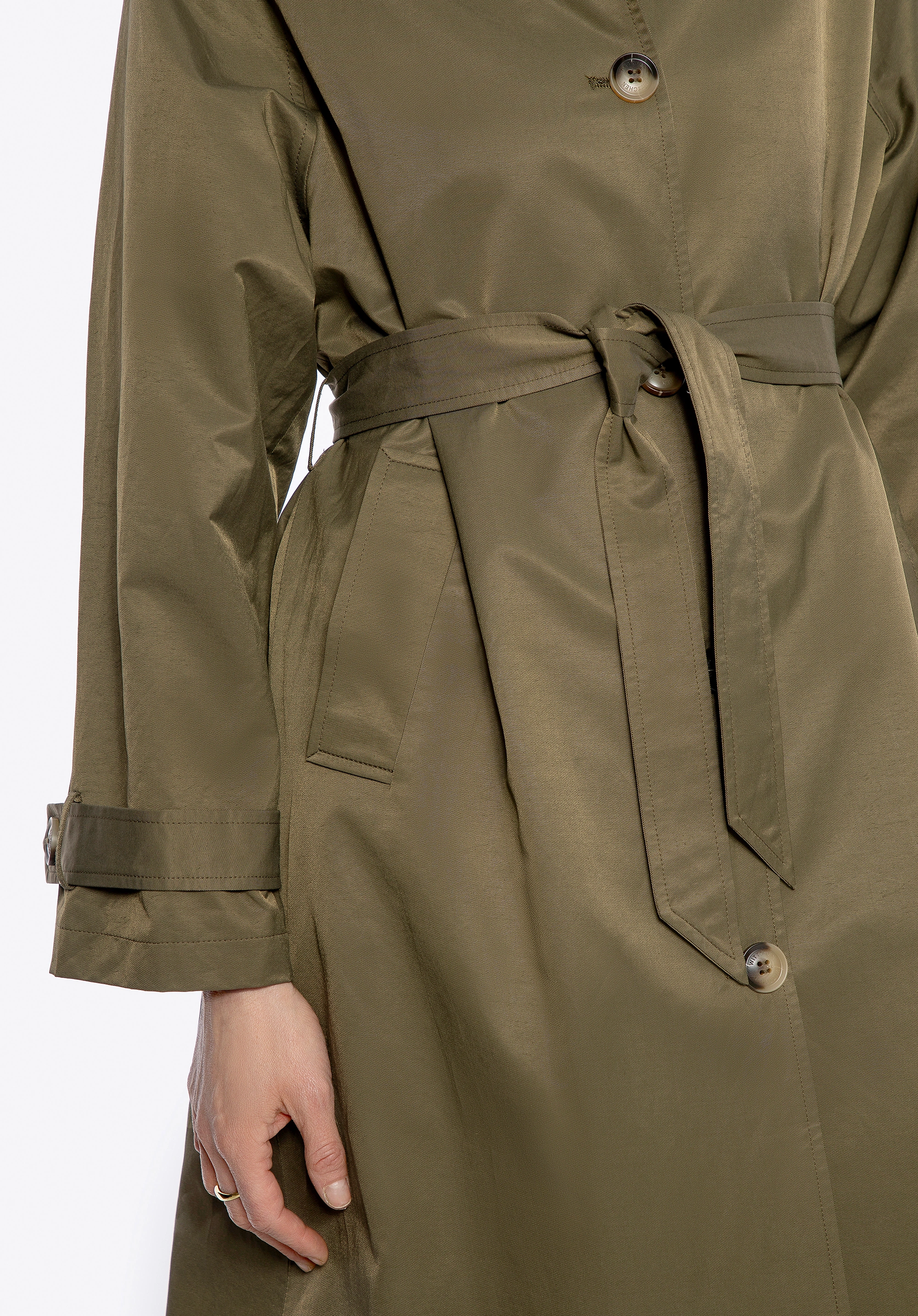 Damski trencz z domieszką bawełny khaki