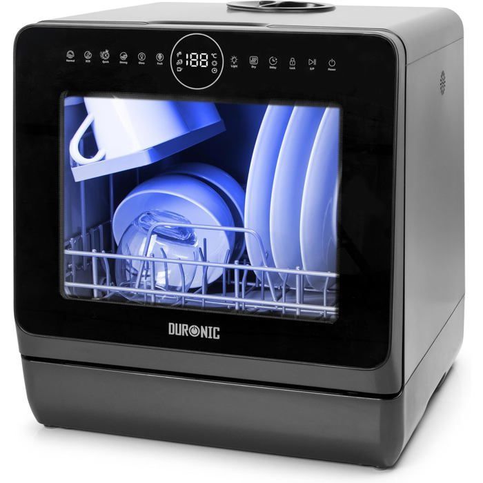 Lavastoviglie da tavolo Duronic DW5 BK da 950 W, compatta e portatile, ideale per cucine di piccole dimensioni, con 7 programmi.