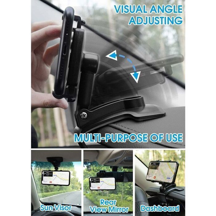 Support de voiture rotatif - ULISEM - 360° - Universel - Tableau de bord - 4 à 7 pouces - Paysage et portrait