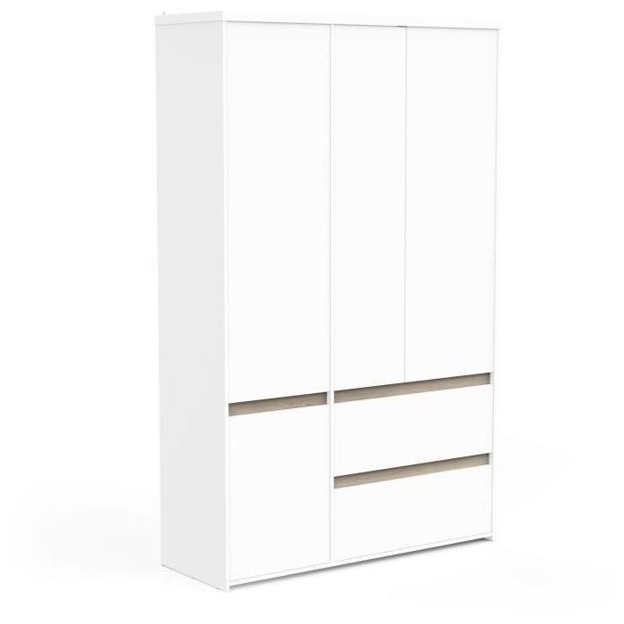 Armoire de chambre - CLYDE -  Décor Blanc et chêne - 4 portes battantes - L138,2 x P50 x H220,5 cm - DEMEYERE