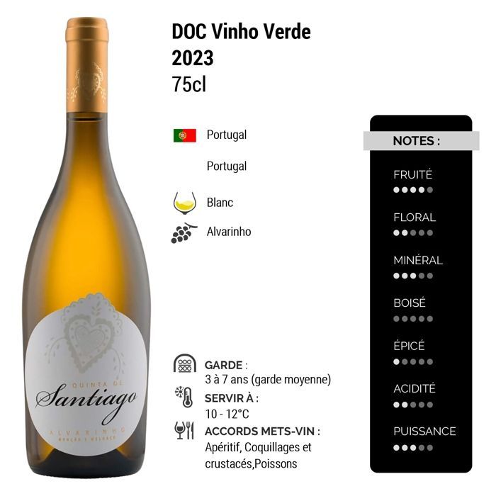 Quinta de Santiago Alvarinho 2023 - Vinho Verde - White Wine from Portugal (3x75cl)