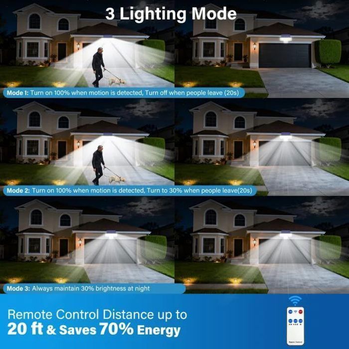 KENLUMO Buitenlamp op zonne-energie, 448 LED-wandspot, 3500 lumen, IP65 waterdicht, met bewegingssensor - 2-pack