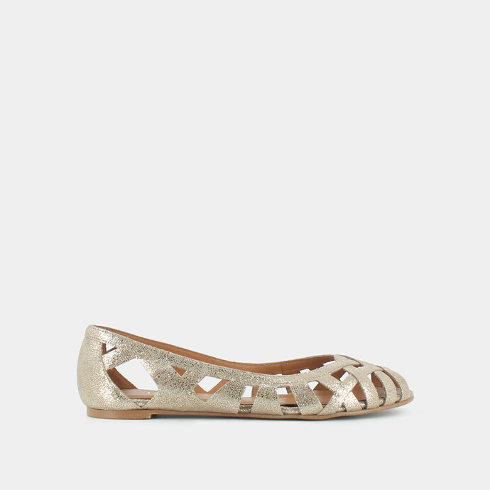 Ballerines ajourées  en croûte laminée platine