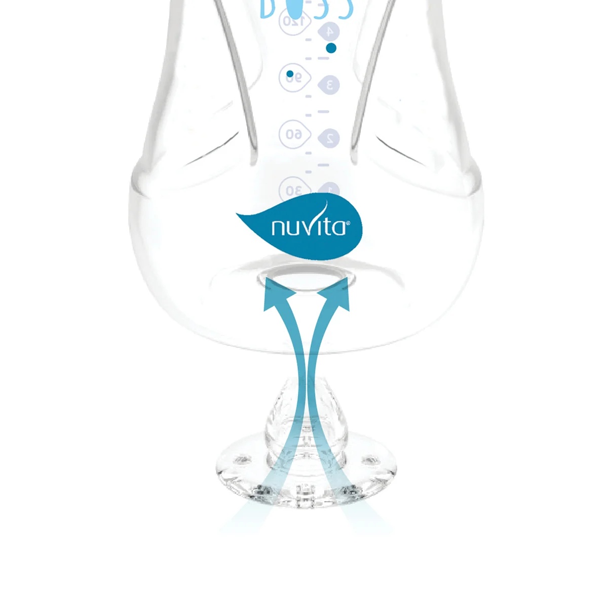 Mamadeira de vidro Nuvita Collection, 140 ml, branca, com válvula anticólica.