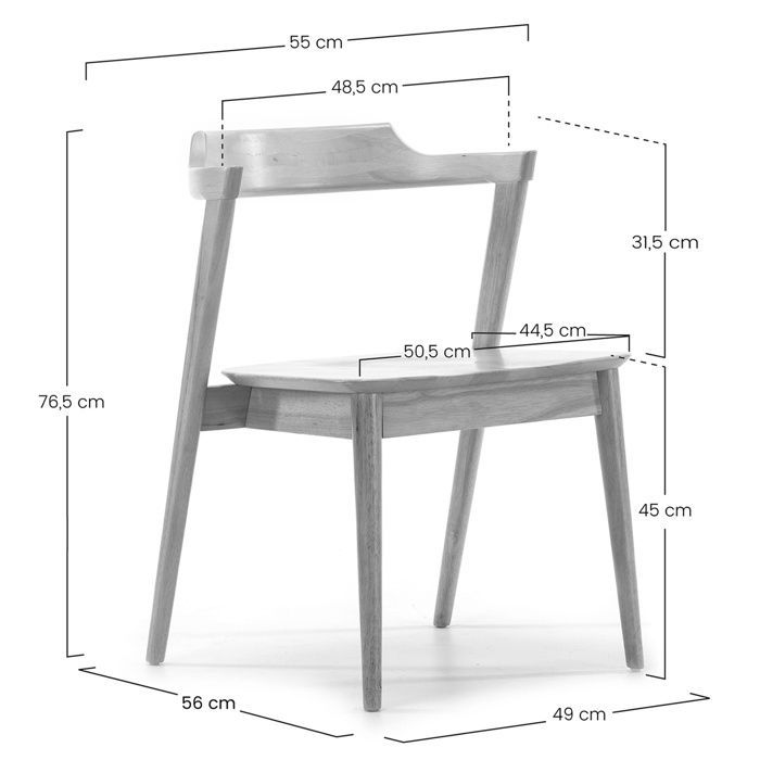 Pack de 2 sillas Venus, color roble, madera maciza, 58 cm x 57,5 cm x 76 cm