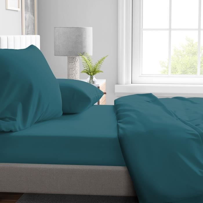 Sábana bajera ajustable - HOME LINGE PASSION - HP72117 - microfibra de 82 g - 180 x 200 cm - bolsillo profundo de 30 cm - Azul pato