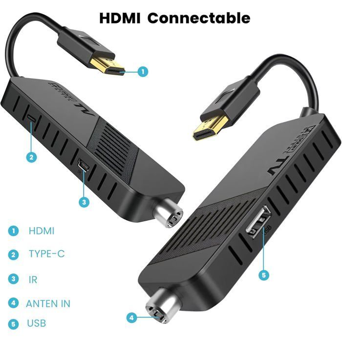 Leyf Décodeur DVB-T2 TNT Full HD 1080P, TV Decodeur Caché derrière la TV, Chaînes gratuites, Affichage numérique