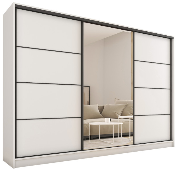 Szafa przesuwna z lustrem 250 cm biała LOFT