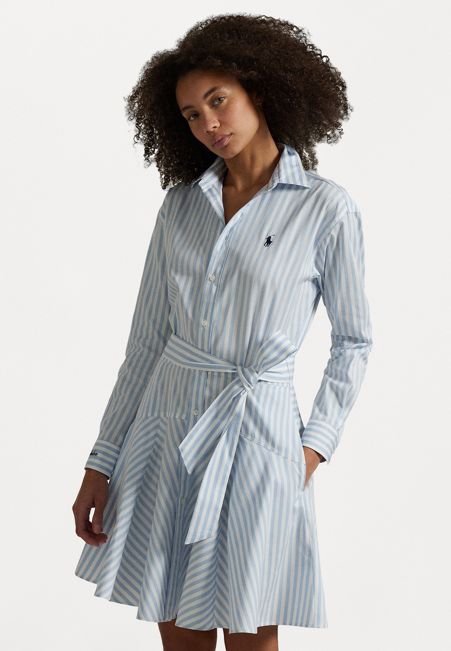 Polo Ralph Lauren Wimbledon gestreepte katoenen jurk met panelen - Overhemdjurk - Southport blauw/keramisch wit