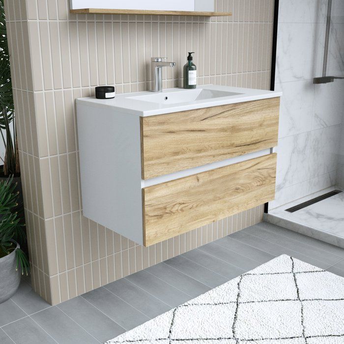 Badkamermeubel - Wastafel - Hout - B80 x D45 x H50 cm - Spiegel - MONZA
