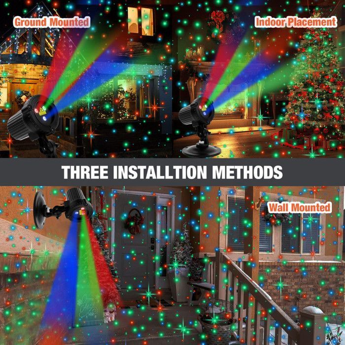 Rosnek Outdoor Kerst Laser Projector Rood Groen Blauw, IP65 Waterdichte Projectorlampen Tuindecoratie