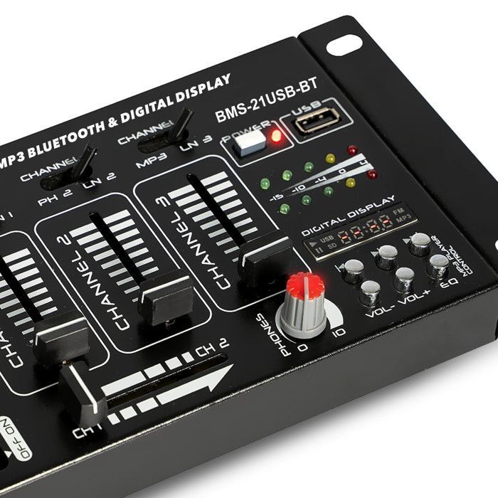 Table de mixage Sono DJ BM SONIC BMS-21USB-BT 4 voies USB BLUETOOTH, 1 PHONO/LINE, 1 PHONO/USB, 1 CD, Casque, micro inclus