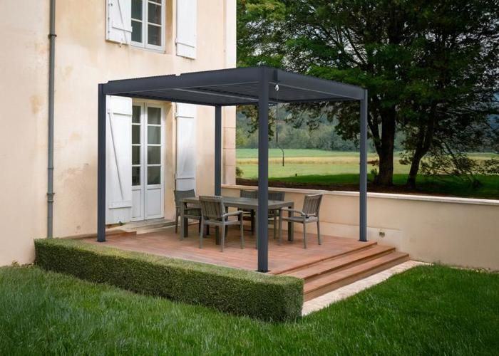 Pergola bioclimatique autoportante PIANA Cazeboo aluminium 3x3 m gris anthracite lames orientables acier