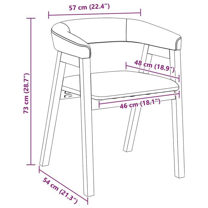 Chaises de salle à manger en bois de caoutchouc - vidaXL - Naturel - 54x57x73 cm - Accoudoirs rembourrés