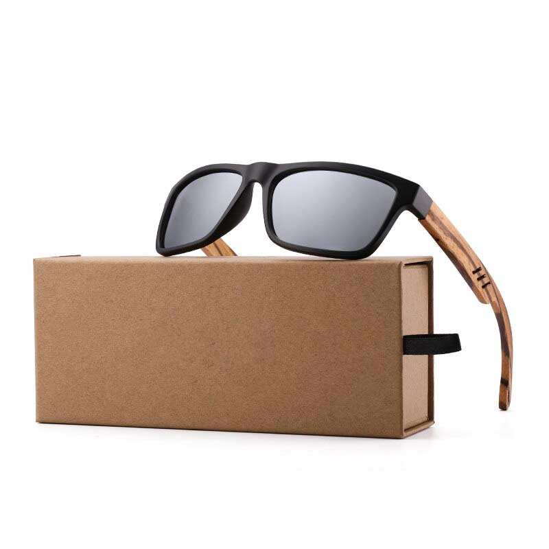 Óculos de Sol Masculinos Ravenisa com Lentes Polarizadas de Madeira, Formato Quadrado, Proteção UV, Cor Azul
