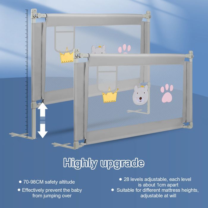 Barandilla de seguridad para cama infantil Eulenke, gris - 180 cm, protección anticaídas para niños.