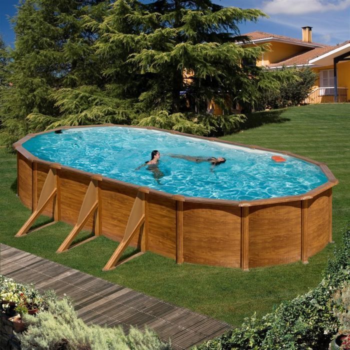 GRE Pacific ovaal zwembad 730 x 575 cm h 120 houtlook - bruin