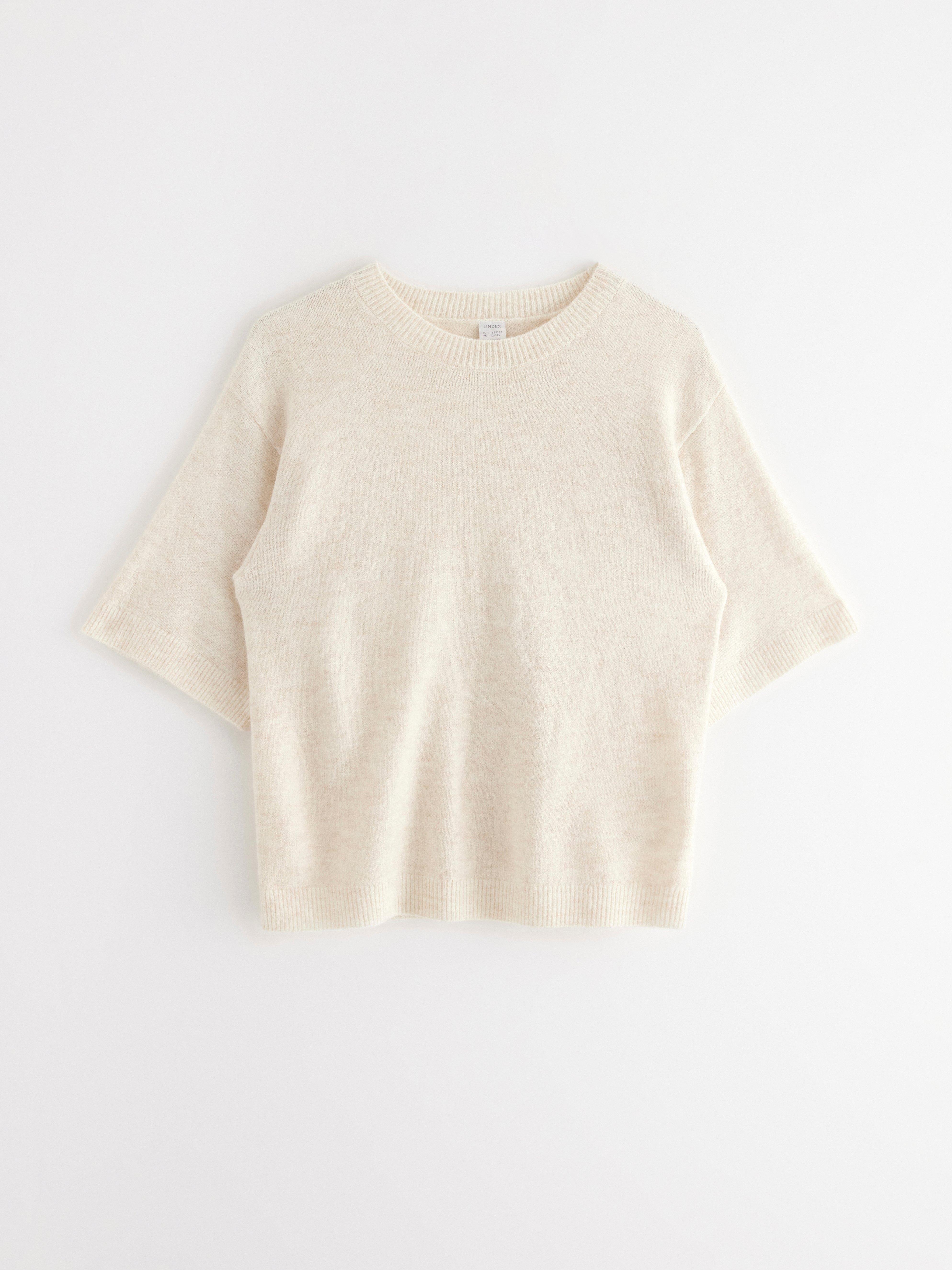 Jersey de punto de manga corta color beige claro jaspeado