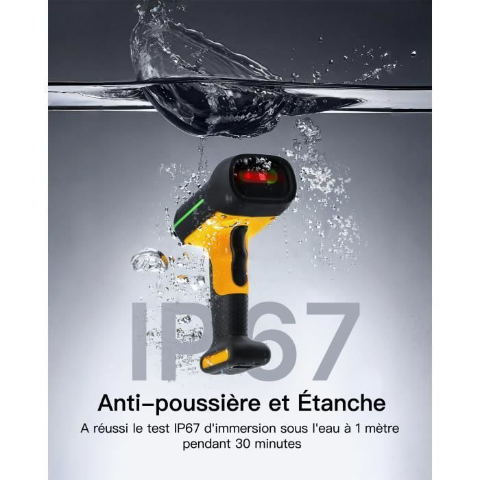 Inateck 1D Scanner de Codes-Barres Industriel Bluetooth sans Fil avec IP67 étanche à l'eau et à la poussière, avec APP et SDK
