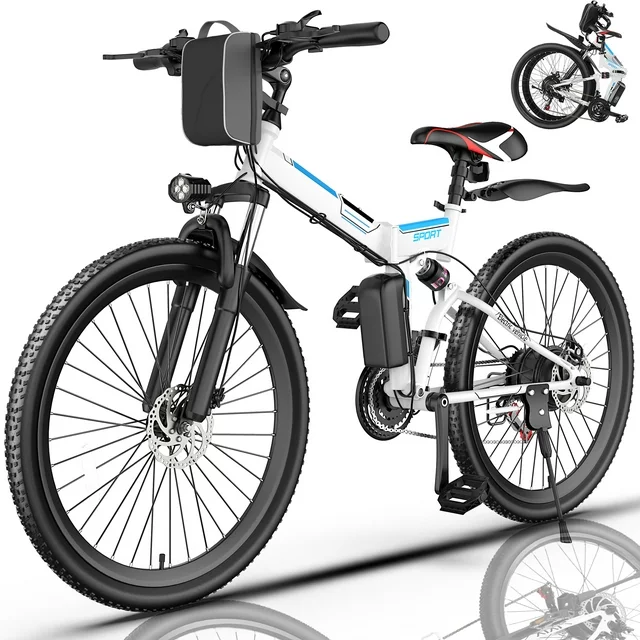 Gocio 26 Zoll Elektrofahrrad für Erwachsene, 500 W faltbares elektrisches Mountainbike, max. 80 km Reichweite, Vollfederung, 48 V faltbares E-Bike mit herausnehmbarem 374,4 Wh Lithium-Ionen-Akku, elektrisches Citybike