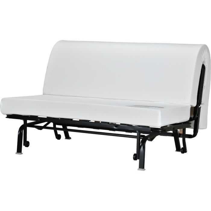 Sofá cama de 2 plazas BECCI - Tela azul prusiano - Colchón Bultex - 142 x 101 x 95 cm - Fabricado en Francia
