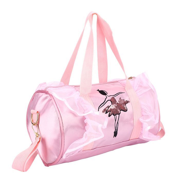 Bolso de ballet para niñas, bolso de bailarina infantil, bolso de hombro con lentejuelas para danza (gasa rosa larga)