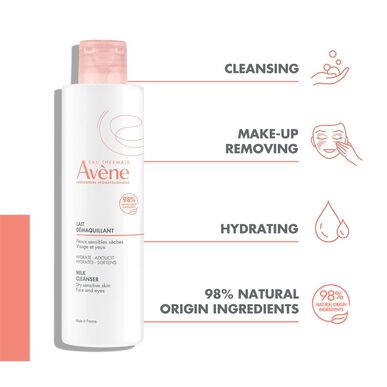 „Avène Milk Cleanser“ makiažo valiklis sausai ir jautriai odai, 200 ml