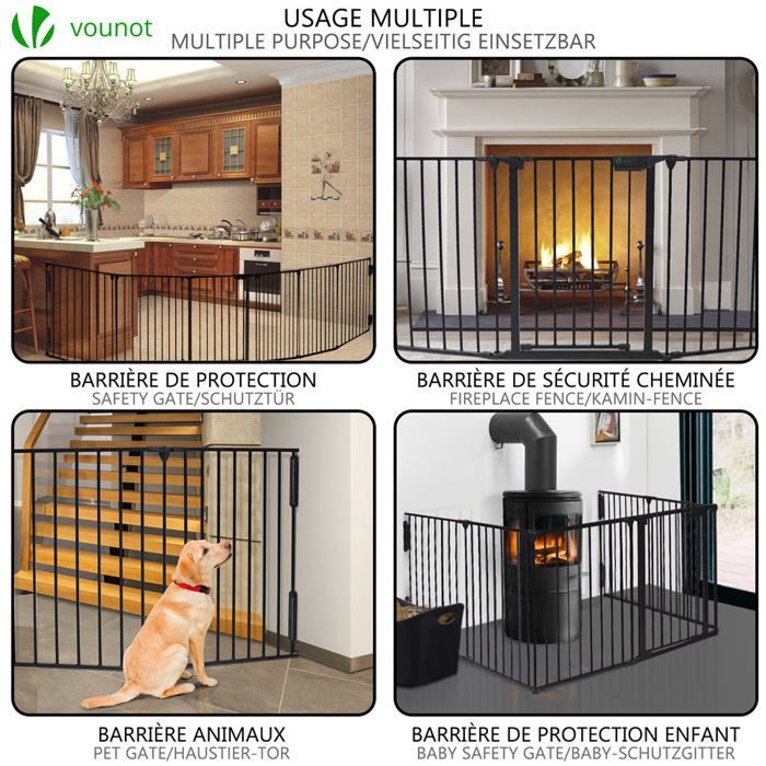 VOUNOT® Barrière de sécurité pliable pré-assemblée 3.6M - 6 Panneaux - Grille de protection cheminée en métal noir