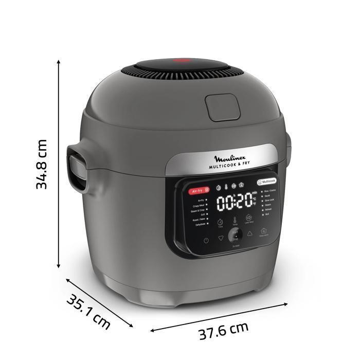 Moulinex Multicook & Fry, multicooker con friggitrice ad aria integrata, 12 programmi, cottura a 2 livelli, capacità 6 litri, MZ730BF0