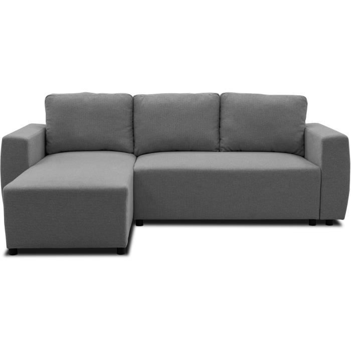 Canapé d'angle convertible réversible 3 à 4 places - PHARELL - Tissu anthracite - Coffre de rangement - L 224 x P 155 x H 85 cm