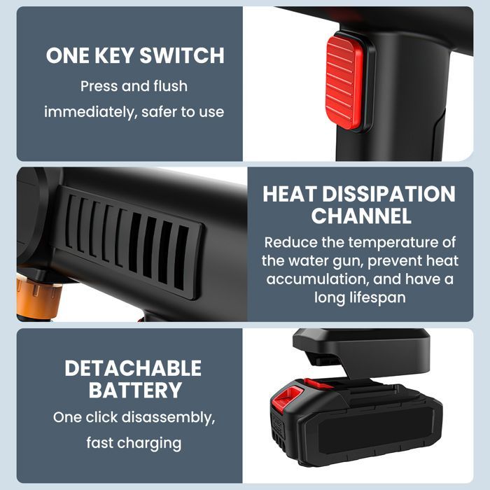 Idropulitrice a batteria da 60 bar con generatore di schiuma per Makita, alimentata a batteria da 18 V - 2 batterie incluse.