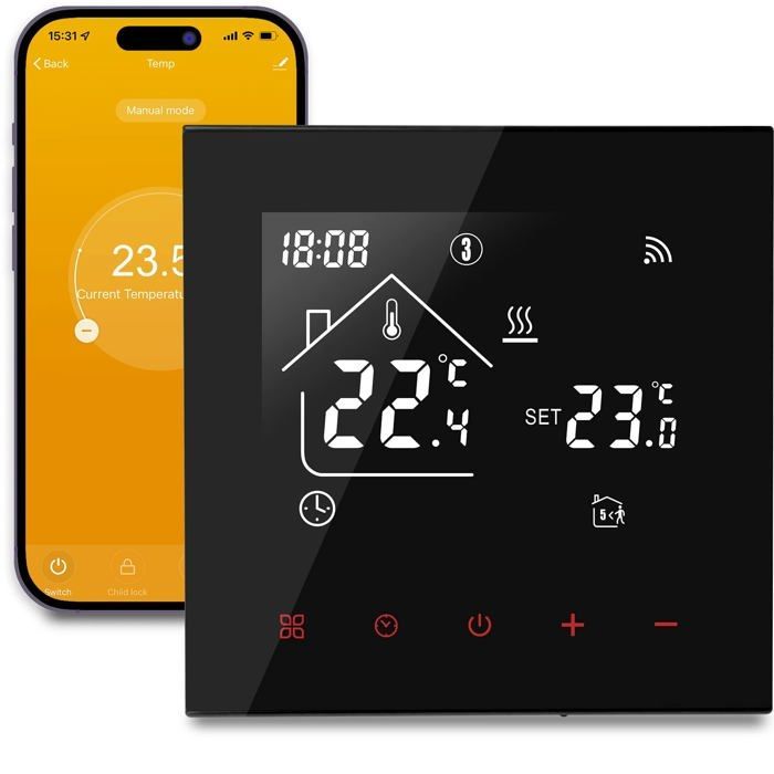 Termostato intelligente Wi-Fi AIMOONSA per riscaldamento a pavimento – Programmabile, compatibile con Alexa/Google, 3A, nero