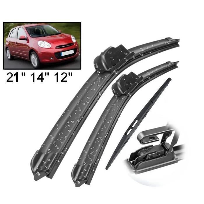 Set of 3 front and rear wiper blades for Nissan Micra 2010-2020