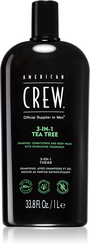 American Crew Hair & Body 3 em 1 - Shampoo, Condicionador e Gel de Banho com Óleo de Melaleuca para Homens