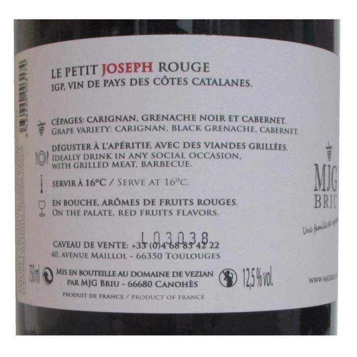 Joseph Catalan Rouge, IGP - Côtes Catalanes, Sydfrankrig. 75 cl